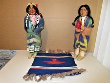Vintage Antique Skookum Dolls Native American Indian Couple w/ Papoose Rug 14" T