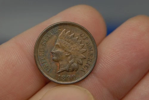 1890 Indian Head Penny 4 Diamonds AU+ Maybe UNC Toned
