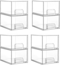 8 Pack Small Clear Stackable Storage Drawers, Acrylic Bathroom Makeup Organizer,