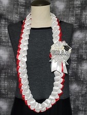 Graduation 2026 Red White Braided Ribbon Lei with CONGRATS GRAD New