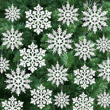 24PCS Snowflake Ornaments, Christmas White Snowflakes Tree Decorations, Plastic