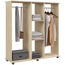 HOMCOM Mobile Double Open Wardrobe w/ Clothes Hanging Rail Colthing Natural