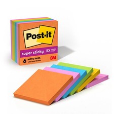 Post-it Super Sticky Notes, 3x3 in, 6 Pads, 2X The Sticking Power, Energy Boost