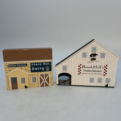 2-The Cats Meow Wooden Village Signed (Brook Hills Chicken Dinner,Dairy) Amish