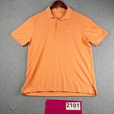 Tommy Bahama Polo Shirt Coral White Striped Beach Casual Mens Medium