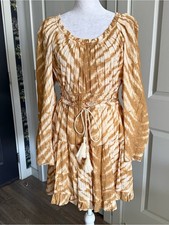 Ulla Johnson Naiara Tie Dye Long Sleeve Mini Dress in Tan and Cream Size 8