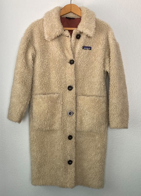 PATAGONIA Women's Recycled High-Pile Fleece Long Coat Small Teddy Sherpa Cream