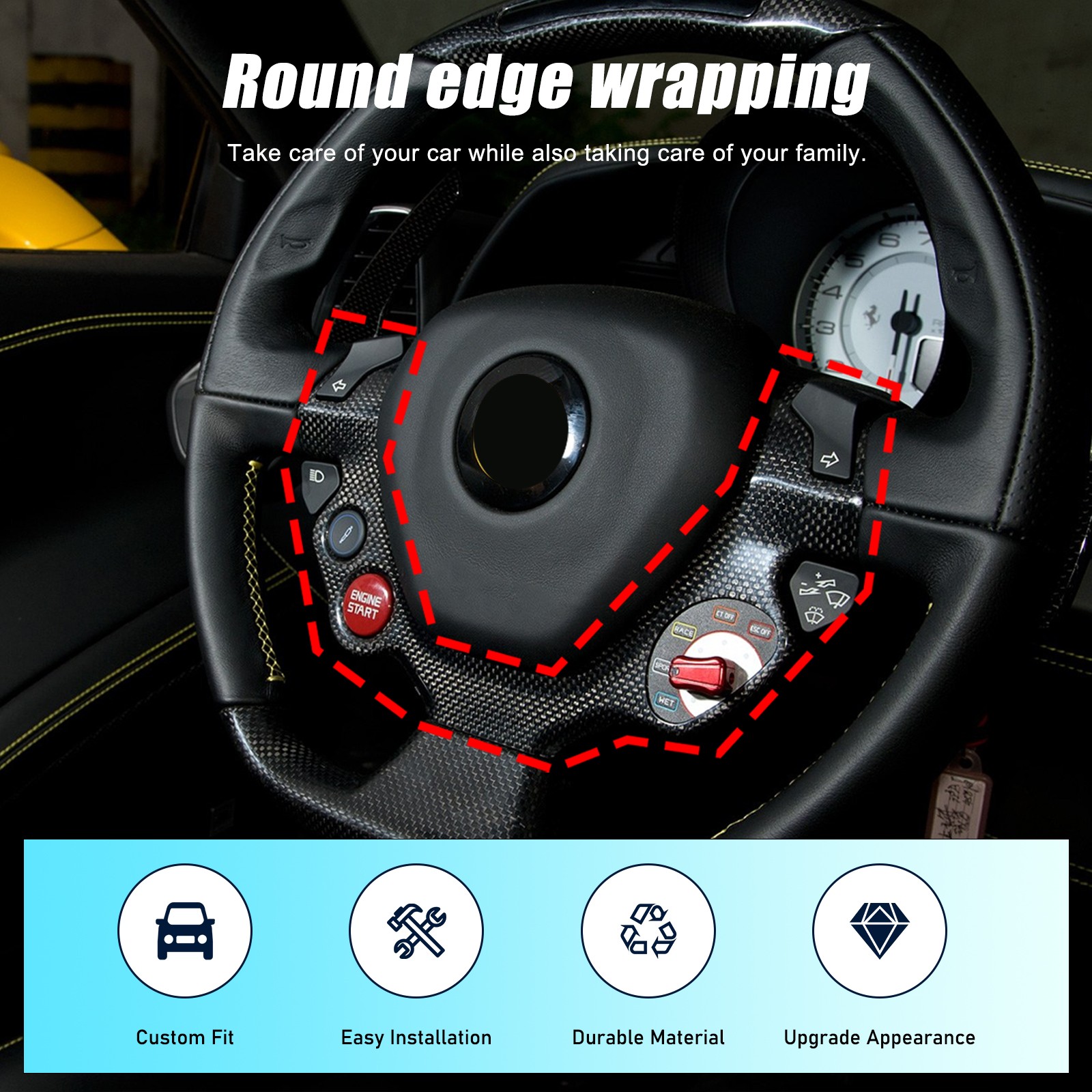 Carbon Fiber Steering Wheel Button Cover For Ferrari 458 Italia Spider 10-16