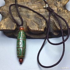 Tibetan Green Nine Eye Dzi Bead Pendant Necklace Amulet Ethnic Style Jewelry