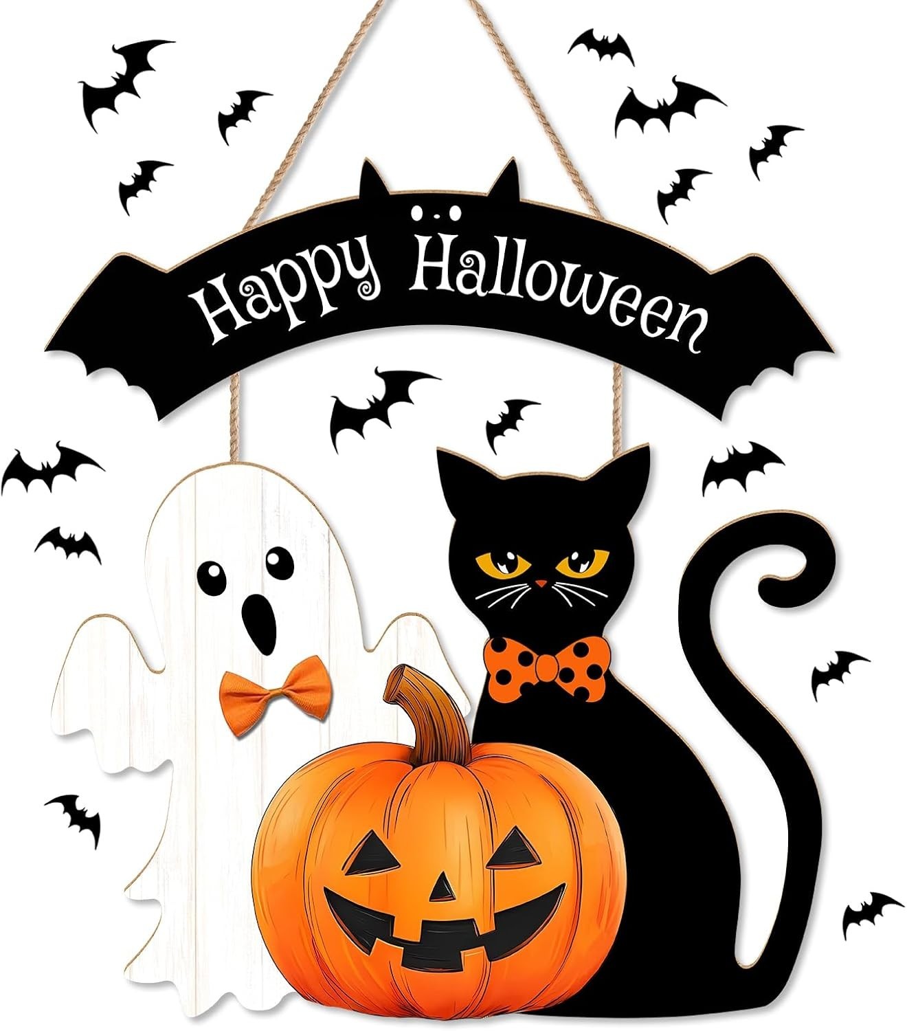 Halloween Decorations Black Cat Pumpkin Ghost Wooden Door Wall Hanging Sign Gift
