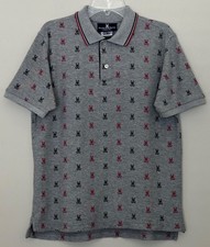 Psycho Bunny Youth Size XL 18/20 Polo Shirt Gray Skull Bunny Logo Print allover