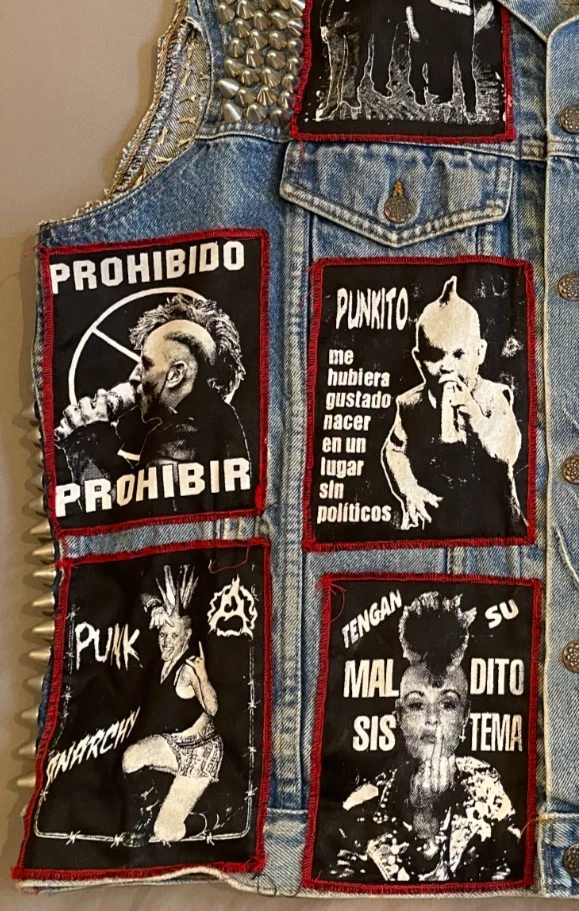 RARE Mexican/Latinx PUNK vest. Los Crudos, Tozcos Studded, patched, denim L / XL image 5