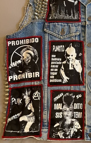 RARE Mexican/Latinx PUNK vest. Los Crudos, Tozcos Studded, patched, denim L / XL image 5