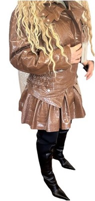 Trussardi Crocodile Embossed Faux Leather Suite Jacket Skirt Zipped Sz S/M $1390