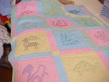 VTG Gingham Embroidered Baby Quilt