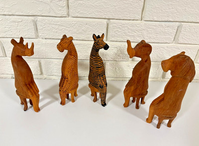 Hand carved ''Party Animals'' Wood Sculpture  African Figurines - Set of 5