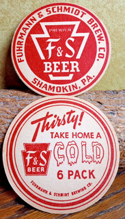 F & S Beer Coaster ... 1950s ... Shamokin Pa.