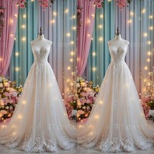 Elegant Wedding Dress Sweetheart Lace Applique Sleeveless Bridal Gown with Train