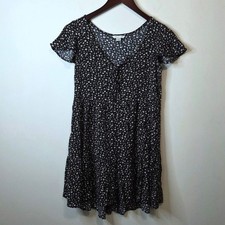 American Eagle Black Floral Tiered Babydoll Dress Y2K Boho Size XS