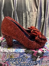 Irregular Choice Size 6 Red Glitter “Banjoe” Block Heels With Bows