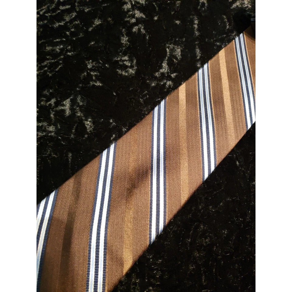 Nautica Striped Neck Tie Mens Brown Blue Striped Silk Career Wear - Image 3 of 4