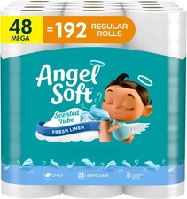 Angel Soft Toilet Paper with Fresh Linen Scented Tube, 48 Mega Rolls, White 