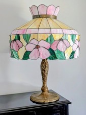 LARGE Vintage Tiffany Style Stained Glass Table Lamp w/ Double Bulbs/Pull Chains