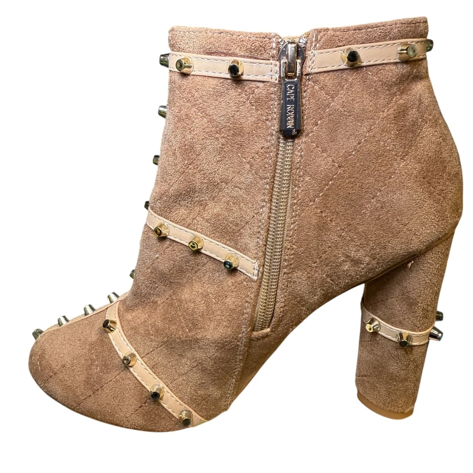 Botines Cape Robbin Maura-6 Tachonados Acolchados Gamuza Tostados 8.5M Tacón Bloque Cremallera Foto 3 de 4