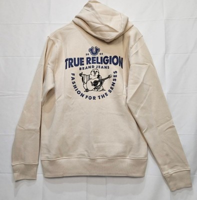New Men's True Religion Core Logo Zip Up Sweatshirt Hoodie CREAM Size Medium
