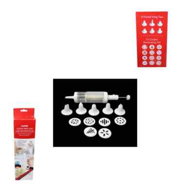 Plätzchenpresse und Tortendekoration Set | 12 Plätzchen Dekor Set mit 6 Glasur Trichtern
