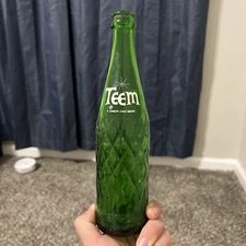 Vintage 12oz Teem Pepsi Cola Lemon Lime Soda Product ACL Bottle Green Diamonds