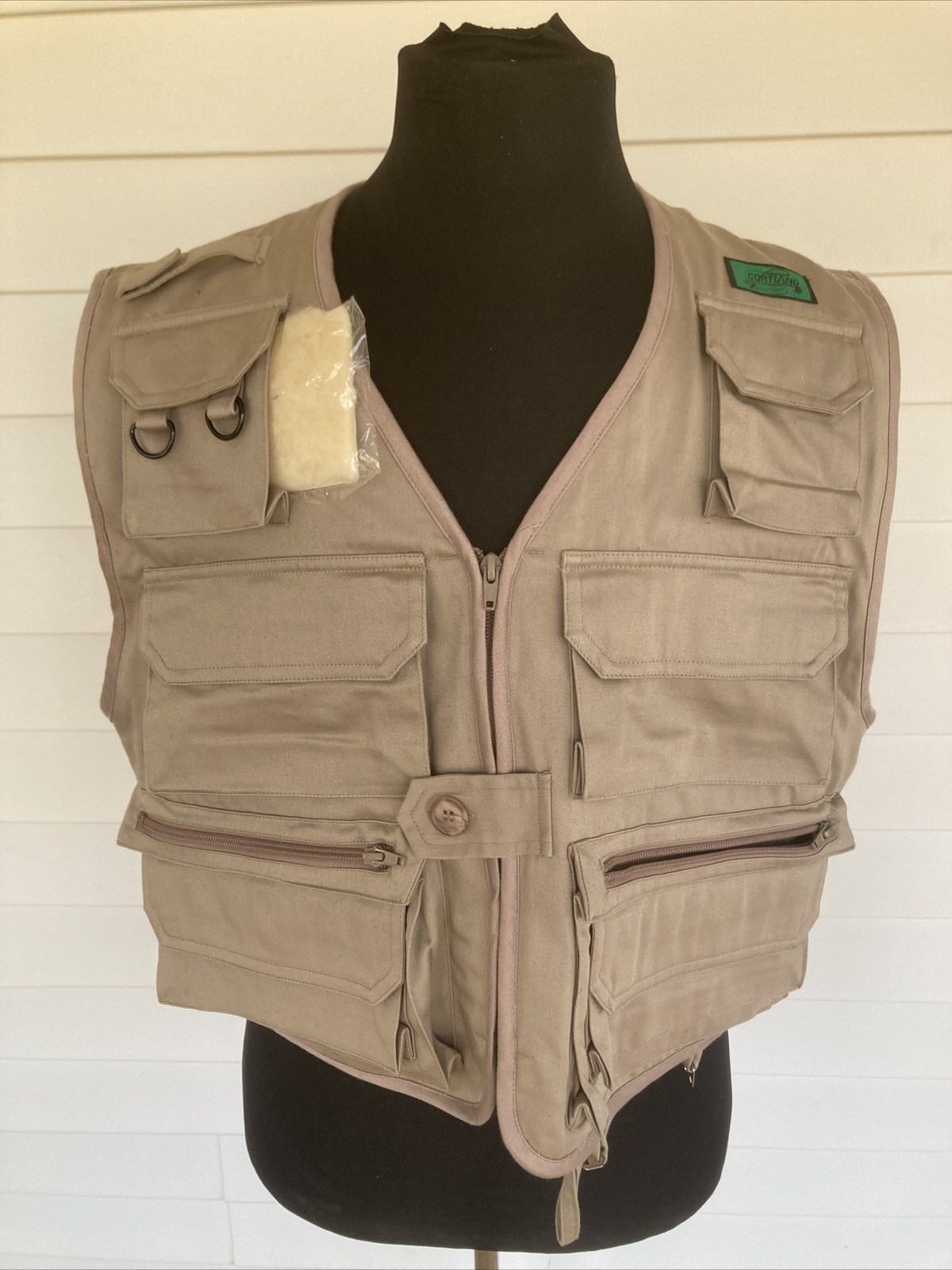 Mens CORTLAND Fly Fishing Khaki Tan 13 Pocket Vest 100 Cotton Made In