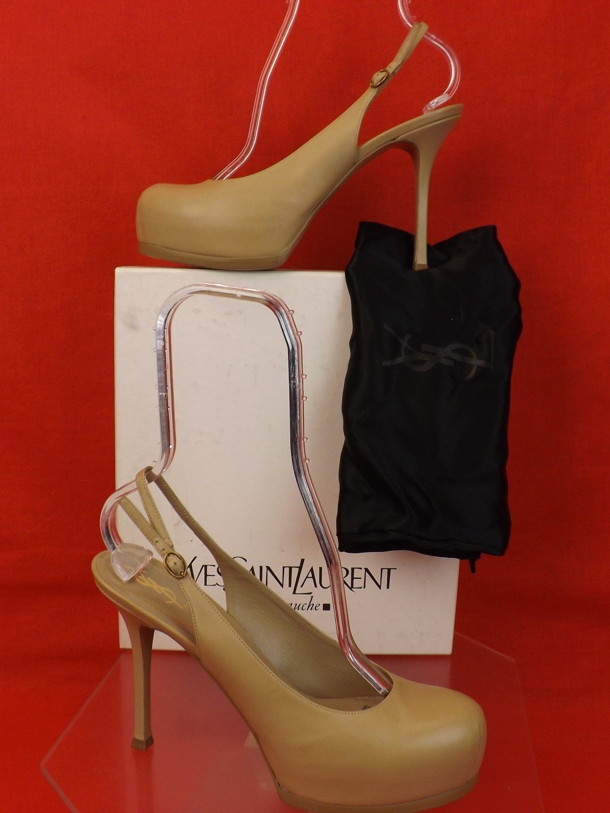 NUOVE DÉCOLLETÉ SAINT LAURENT NUDE PELLE TRIBTOO 105 SLINGBACK PLATFORM 40 5 $795