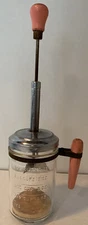 Vintage Hazel Atlas Glass Pink Wood Knob Metal Nut / Food Chopper 1 1/2 Cups