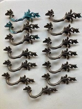 ANTIQUE FRENCH PROVINCIAL BRASS DRAWER PULLS 1960'S MADE IN ITALY ORNATE SET 13
