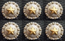Set of 6 TACK HORSE SADDLE TACK ANTIQUE GOLD STAR BERRY CONCHOS 1-1/4
