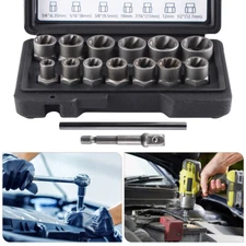 15 PCS Damaged Lug Nut Lock Remover Twist Socket Set Screw Extractor Tool 8-19mm