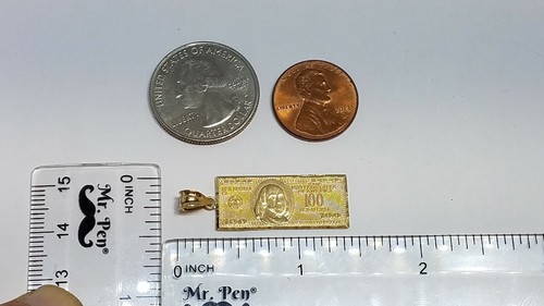 GOLd 14k $ $100 Hundred Dollar Bill Money Pendant Luck Lucky hip hop 1.45” - Picture 7 of 12
