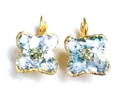 Roman Glass Earrings Ancien Antique Fragments 200 B.C Bluish Patina Gold Plated