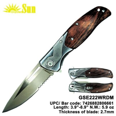 Pocket Knife 9  red Wood handle  quick OPEN Blade Folding Hunting