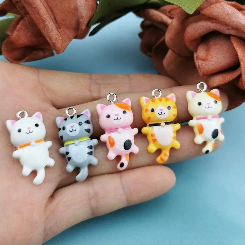 10Pcs/Pack Kawaii Cat Charms Pendants For Jewelry Making Animal