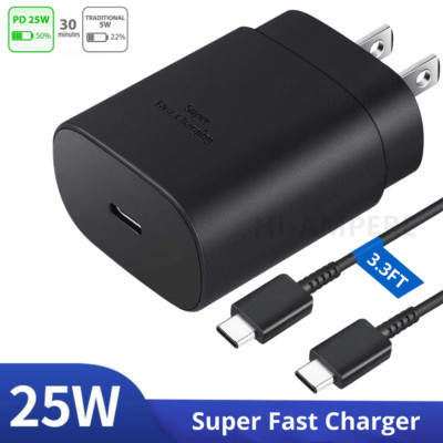 25W Super Fast PD Charger USB C Wall Adapter Type C to USB C Cable For Samsung