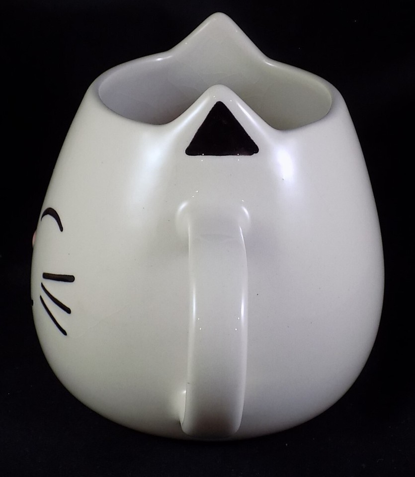 Vintage World Market Large Cat Face White w/ Black Outline Ceramic