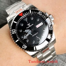Tandorio 40mm Black NH36A Automatic Mens Watch Date Sapphire Glass Oyster Strap