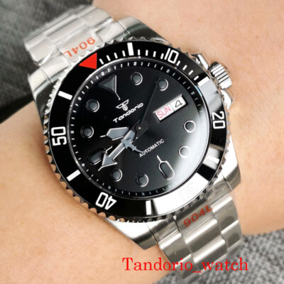 Tandorio 40mm Black NH36A Automatic Mens Watch Date Sapphire Glass Oyster Strap