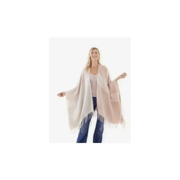 Soia & Kyo Womens Plaid Open Front Fringe Knit Cardigan Poncho Shawl Sweater OS