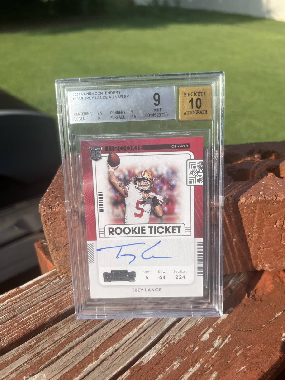 2021 Playoff Contenders Trey Lance Rookie RC Auto VARIATION BGS 9 Mint 49ERS