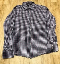 Hugo Boss Mens White Purple Blue Plaid Button Down Dress Shirt XL Regular Fit