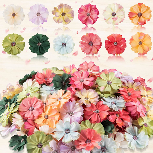 Xinnun 120 pcs Faux Flowers Heads for Crafts Artificial Small Silk