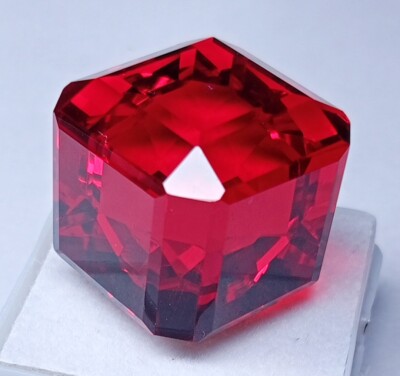 Lab-Created Ruby Red Cube Cut Excellent EGL Certified 65+ Ct A++ Loose Gemstone